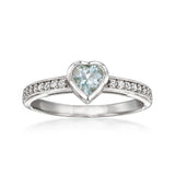 Pinctore Sterling Silver 5mm Heart-Shaped Aquamarine Bezel Set Ring