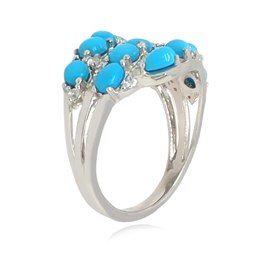 Sterling Silver Sleeping Beauty Turq & White Zircon Triple Row Wave Ring