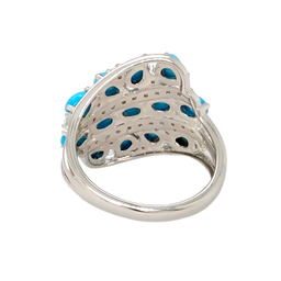 Sterling Silver Sleeping Beauty Turq & White Zircon Triple Row Wave Ring