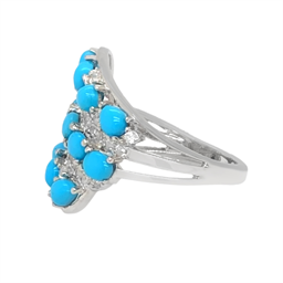 Sterling Silver Sleeping Beauty Turq & White Zircon Triple Row Wave Ring