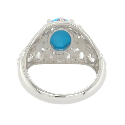 Sterling Silver 9x7mm Sleeping Beauty Turq & Exotic Gem Accent Filigree Ring