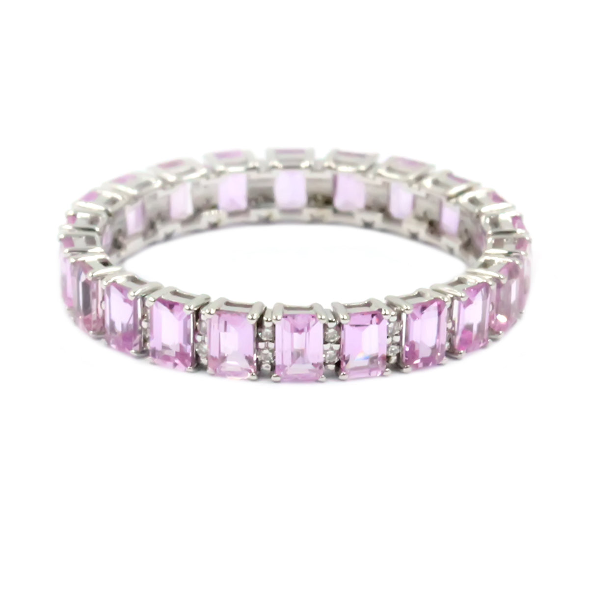 Gilded Lane 14K Gold Baguette Pink Sapphire & Diamond Eternity Band Ring