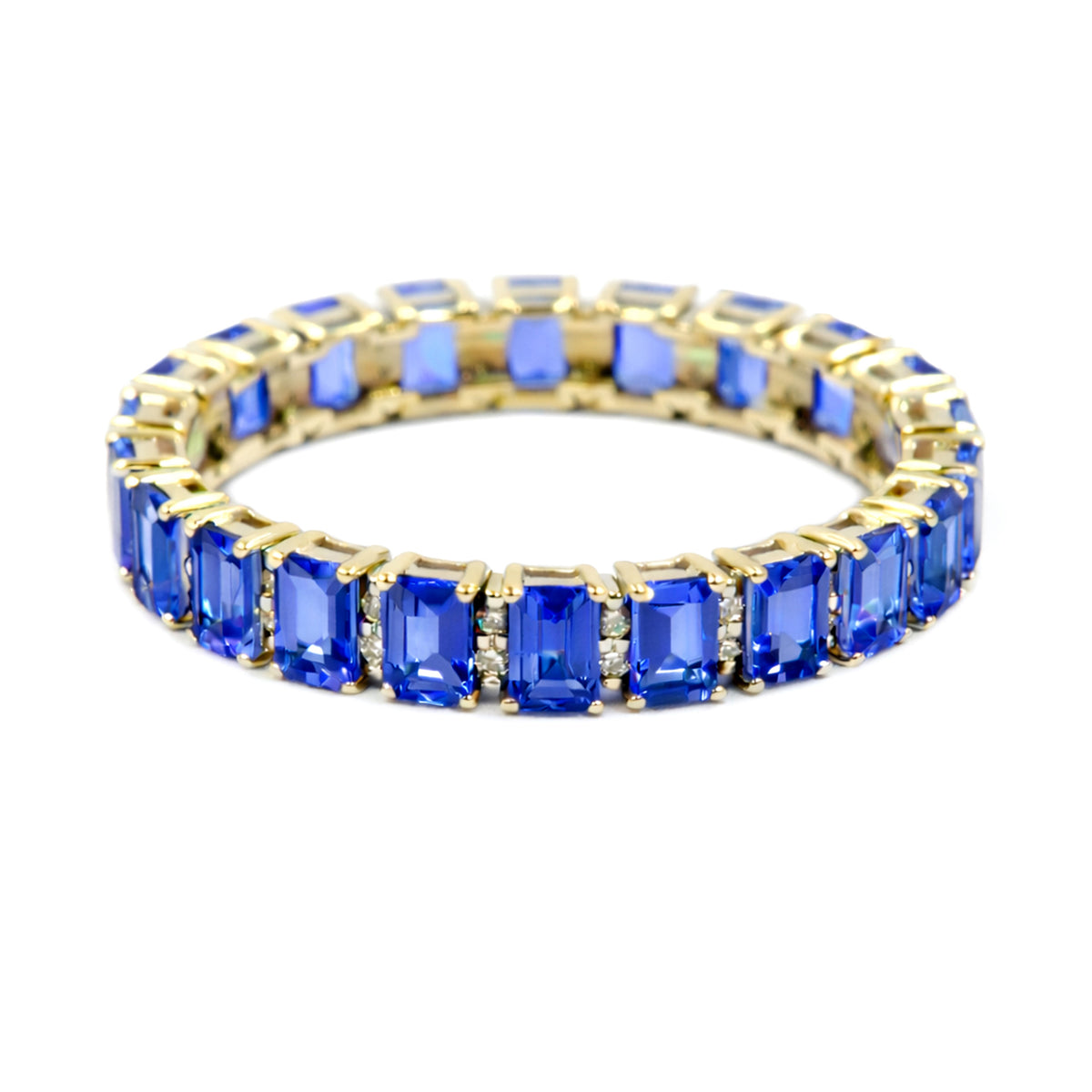 Gilded Lane 14K Gold Baguette Ceylon Blue Sapphire & Diamond Eternity Ring