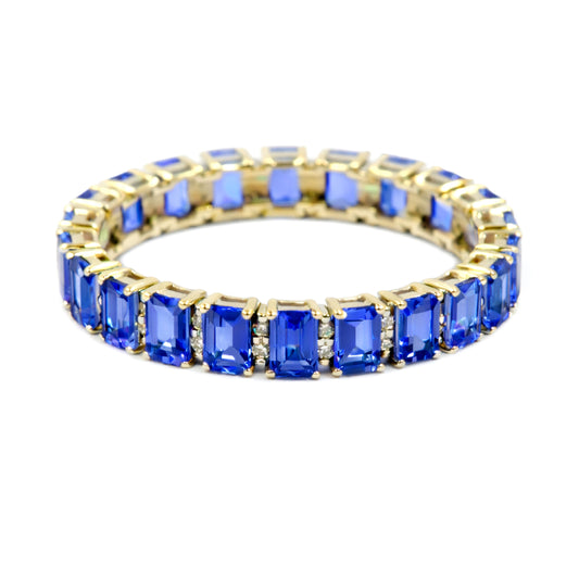 Gilded Lane 14K Gold Baguette Ceylon Blue Sapphire & Diamond Eternity Ring