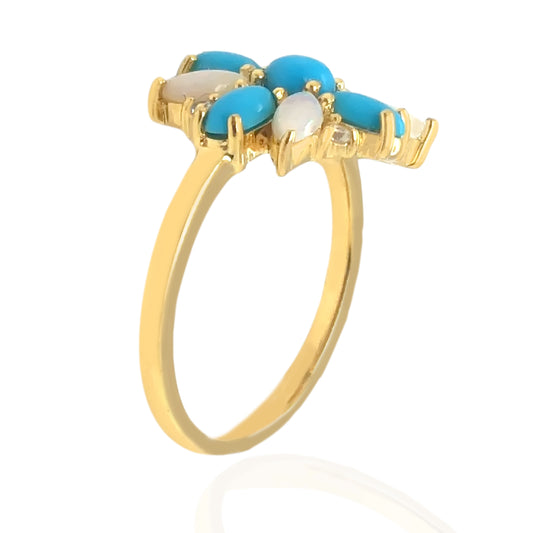 Gold Plated Sleeping Beauty Turquoise & Opal Cluster Ring