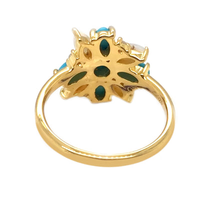 Gold Plated Sleeping Beauty Turquoise & Opal Cluster Ring