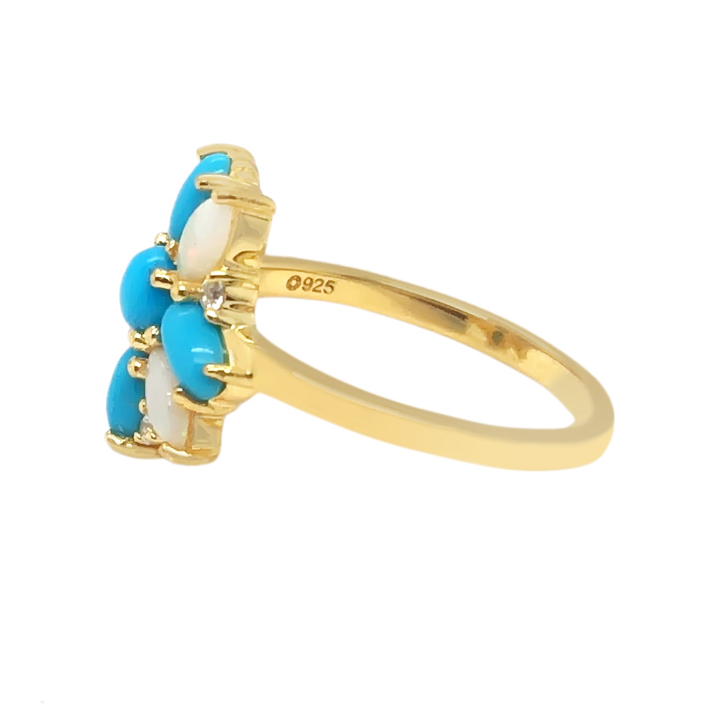 Gold Plated Sleeping Beauty Turquoise & Opal Cluster Ring