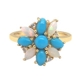 Gold Plated Sleeping Beauty Turquoise & Opal Cluster Ring