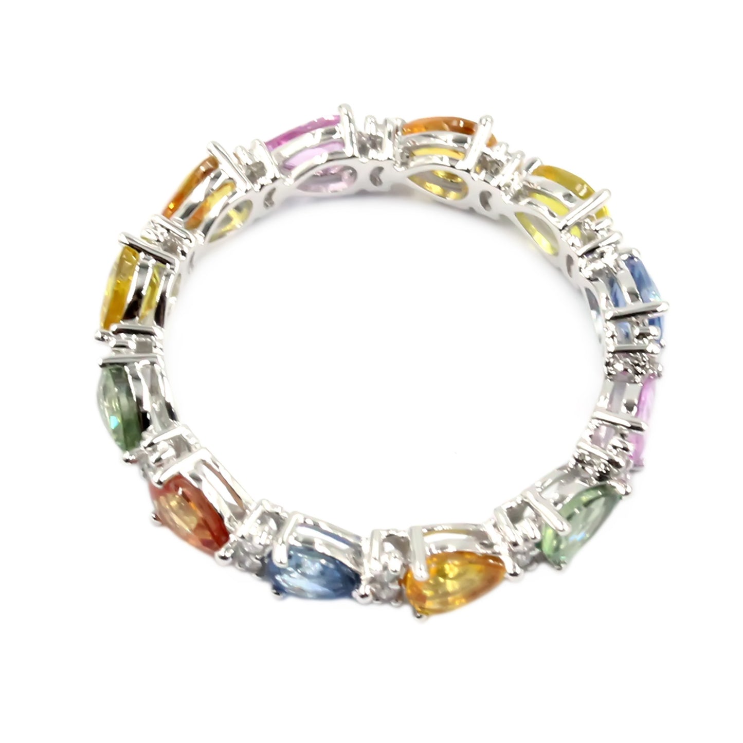 Gilded Lane 14K Gold 4x3mm Pear-Shaped Multi-Sapphire & Diamond Eternity Band Ring