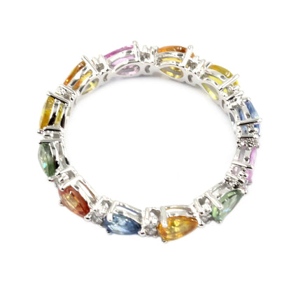 Gilded Lane 14K Gold 4x3mm Pear-Shaped Multi-Sapphire & Diamond Eternity Band Ring