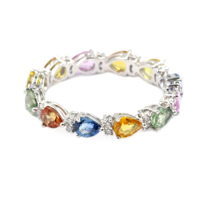 Gilded Lane 14K Gold 4x3mm Pear-Shaped Multi-Sapphire & Diamond Eternity Band Ring
