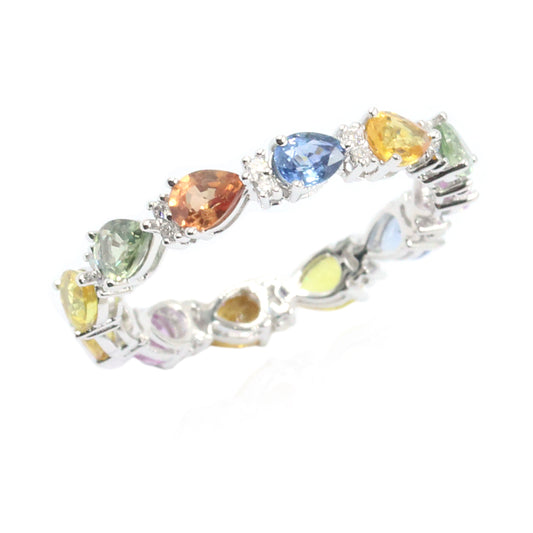 Gilded Lane 14K Gold 4x3mm Pear-Shaped Multi-Sapphire & Diamond Eternity Band Ring