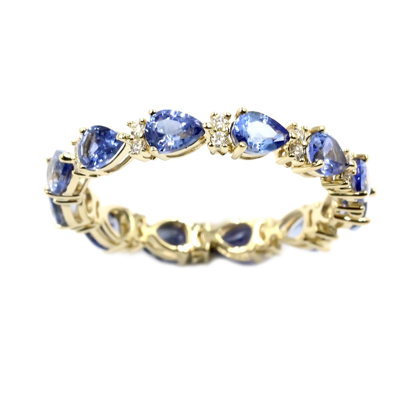 Gilded Lane 14K Gold 4x3mm Pear-Shaped Ceylon Blue Sapphire & Diamond Eternity Band Ring