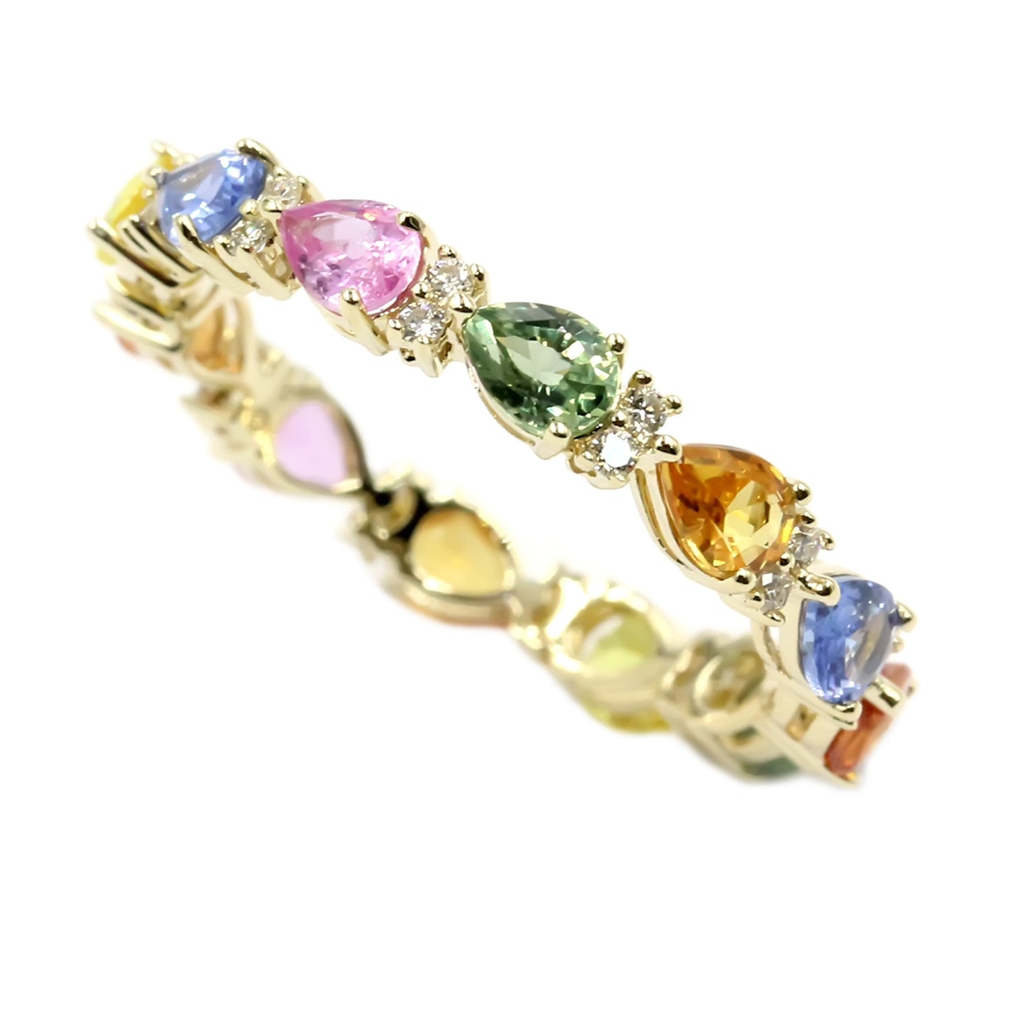 Gilded Lane 14K Gold 4x3mm Pear-Shaped Multi-Sapphire & Diamond Eternity Band Ring