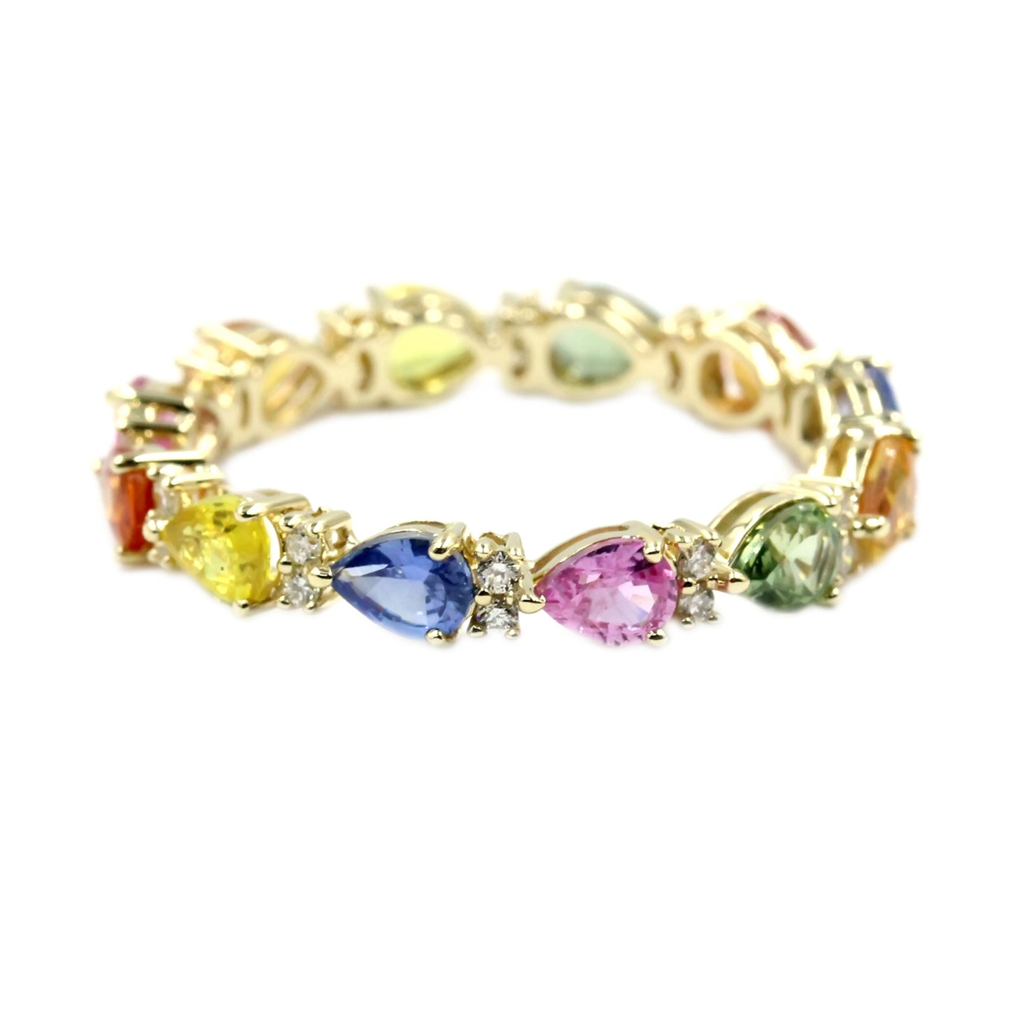 Gilded Lane 14K Gold 4x3mm Pear-Shaped Multi-Sapphire & Diamond Eternity Band Ring
