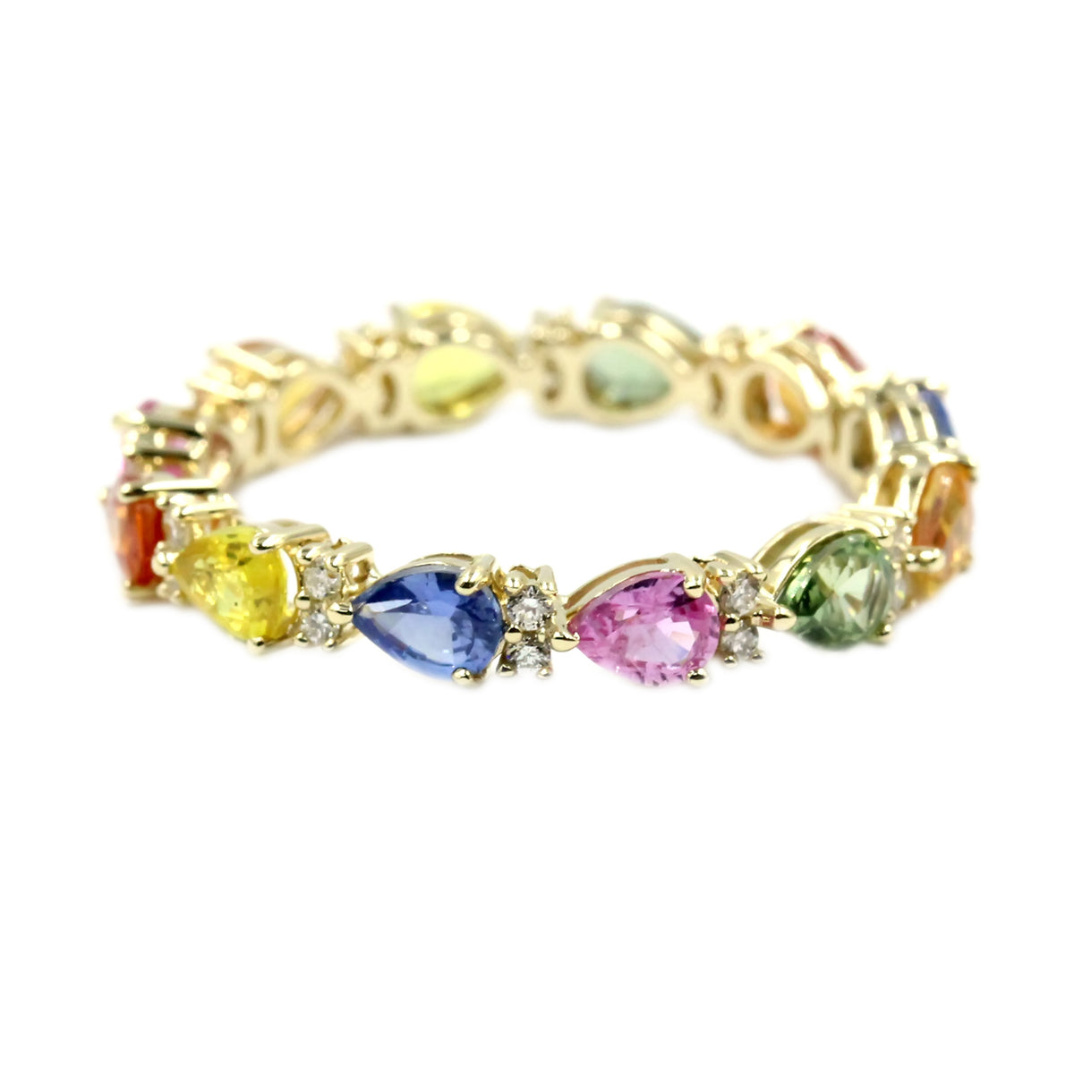 Gilded Lane 14K Gold 4x3mm Pear-Shaped Multi-Sapphire & Diamond Eternity Band Ring