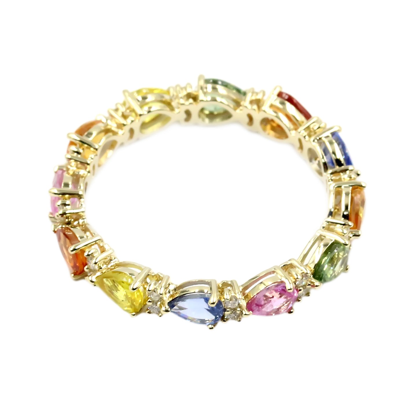 Gilded Lane 14K Gold 4x3mm Pear-Shaped Multi-Sapphire & Diamond Eternity Band Ring
