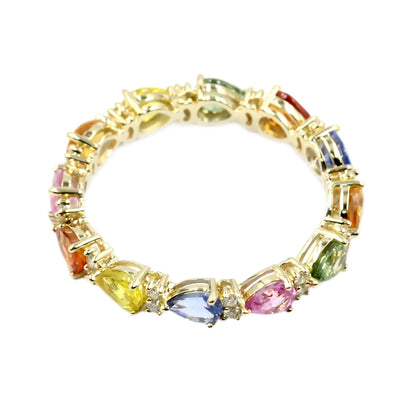 Gilded Lane 14K Gold 4x3mm Pear-Shaped Multi-Sapphire & Diamond Eternity Band Ring