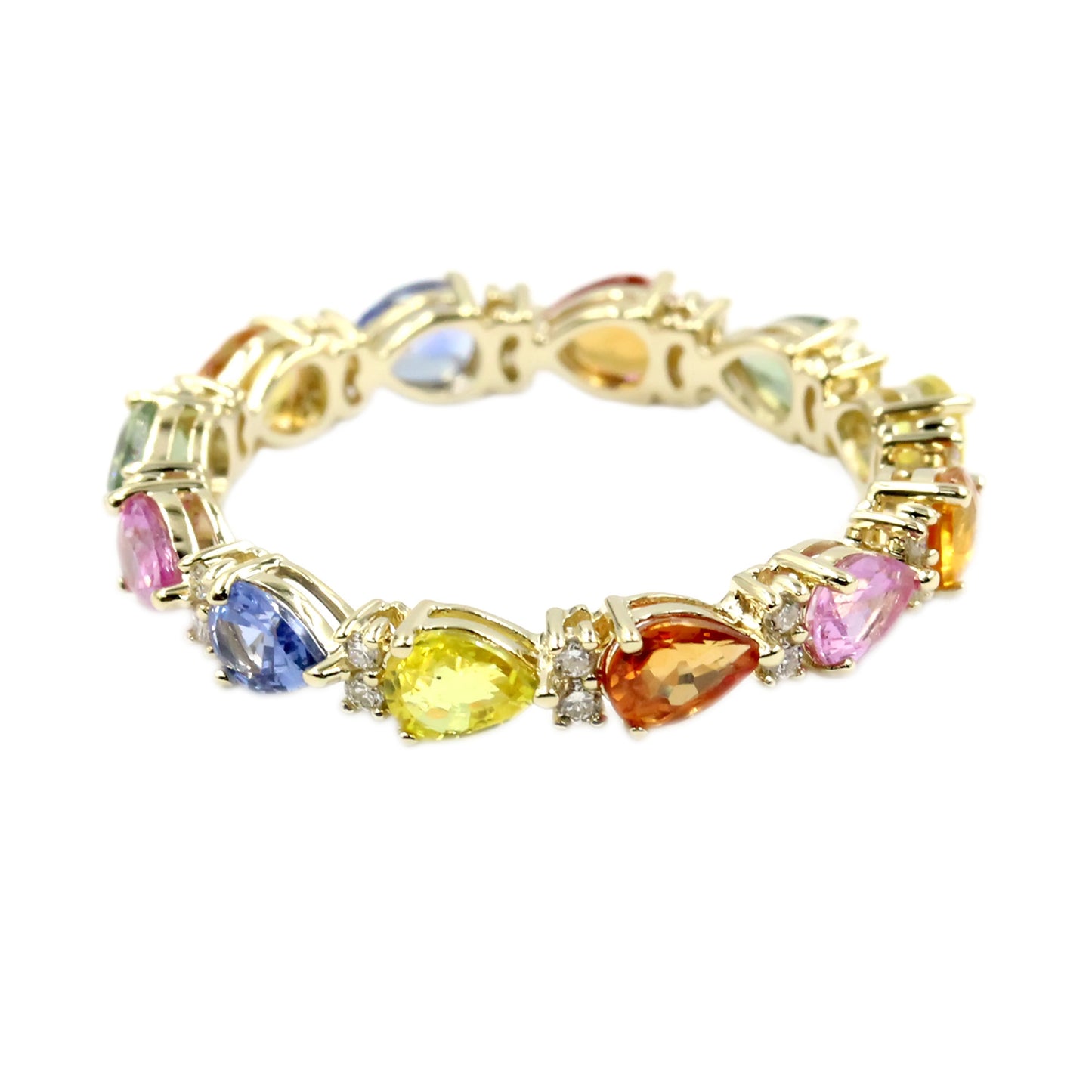 Gilded Lane 14K Gold 4x3mm Pear-Shaped Multi-Sapphire & Diamond Eternity Band Ring