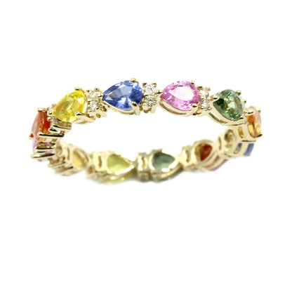 Gilded Lane 14K Gold 4x3mm Pear-Shaped Multi-Sapphire & Diamond Eternity Band Ring