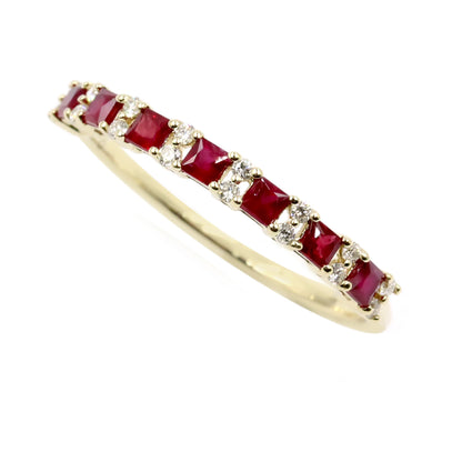 Gilded Lane 14K Gold 2mm Square-Cut Ruby & Diamond Alternating Stack Ring