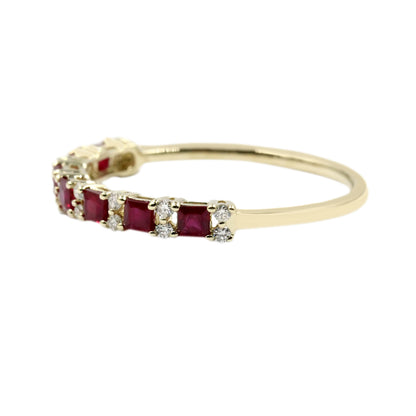 Gilded Lane 14K Gold 2mm Square-Cut Ruby & Diamond Alternating Stack Ring