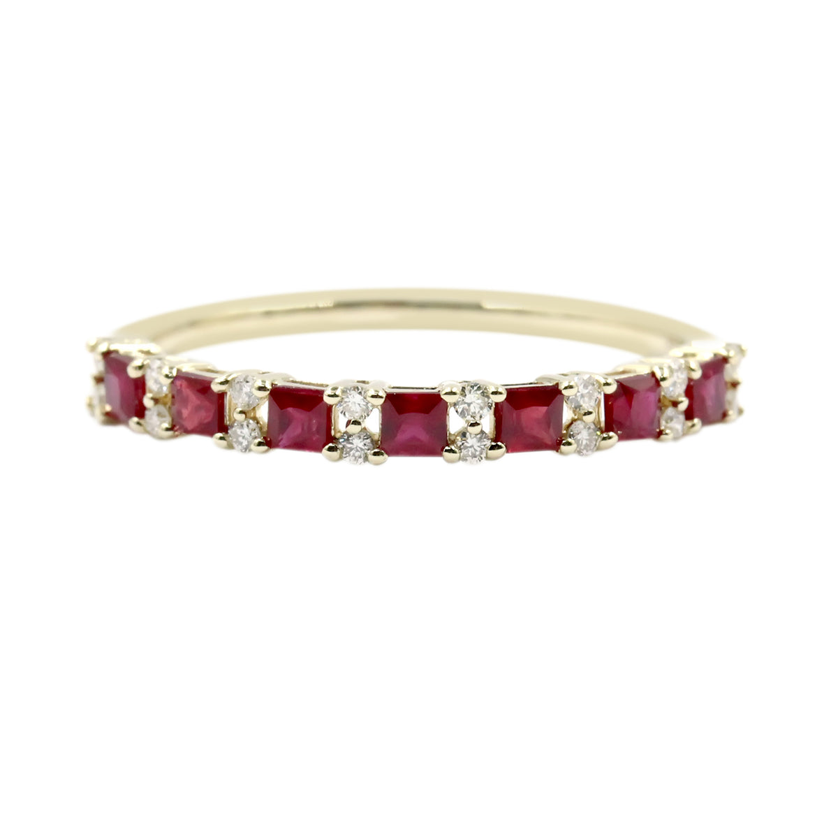 Gilded Lane 14K Gold 2mm Square-Cut Ruby & Diamond Alternating Stack Ring
