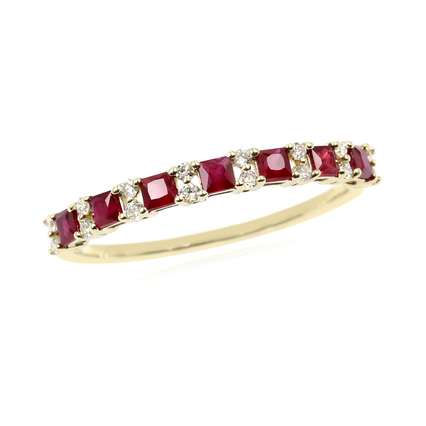 Gilded Lane 14K Gold 2mm Square-Cut Ruby & Diamond Alternating Stack Ring