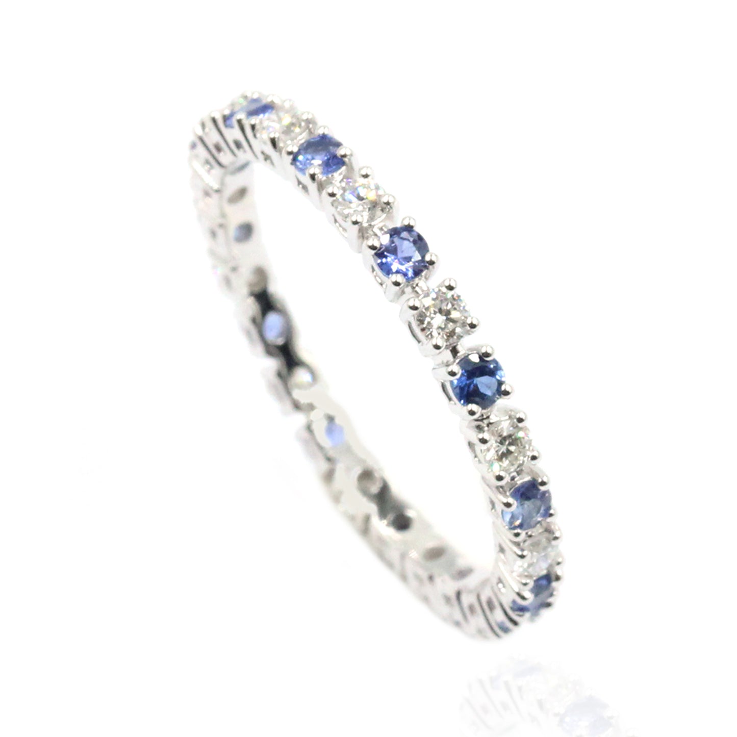 Gilded Lane 14K Gold 2mm Round Ceylon Blue Sapphire & Diamond Eternity Band Ring