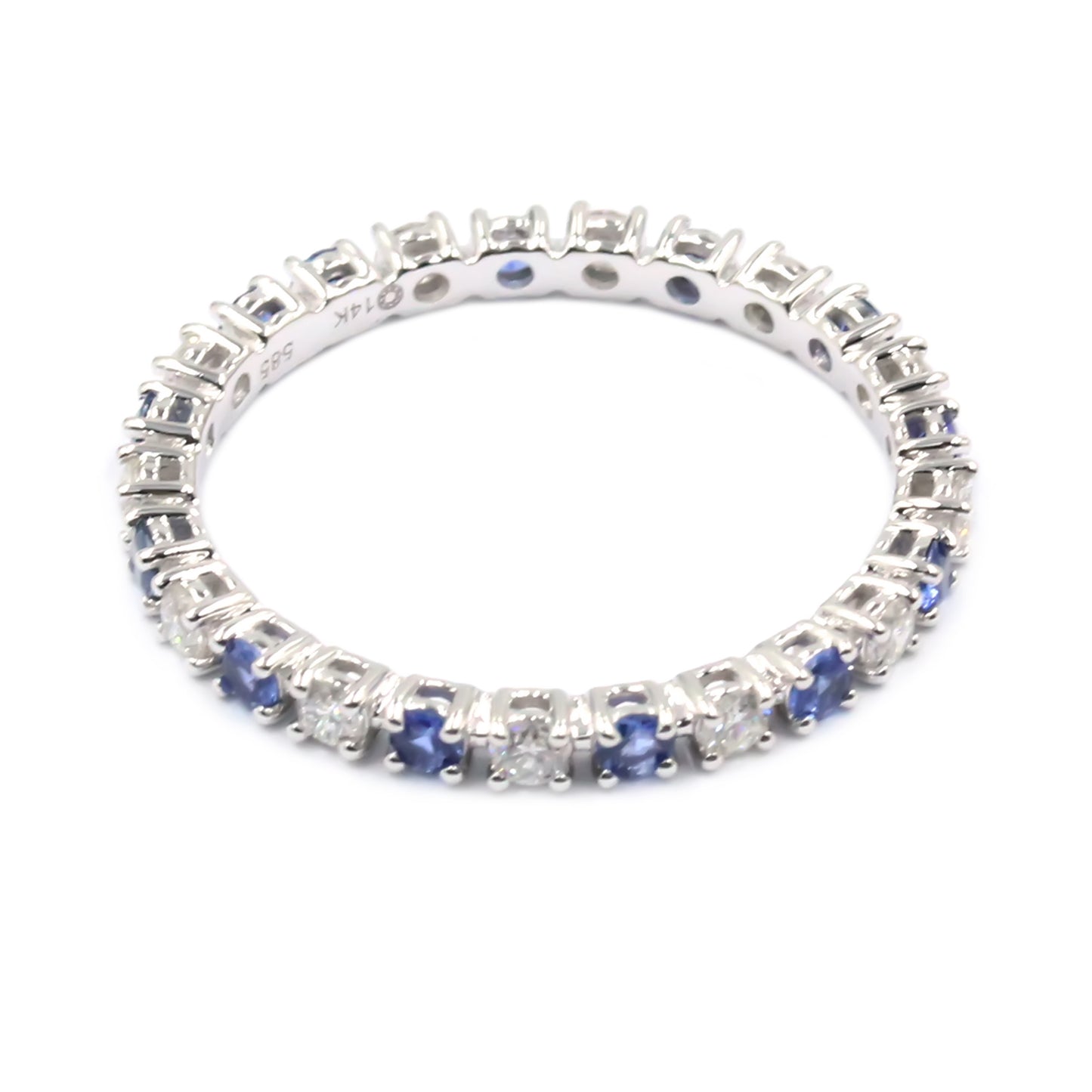 Gilded Lane 14K Gold 2mm Round Ceylon Blue Sapphire & Diamond Eternity Band Ring