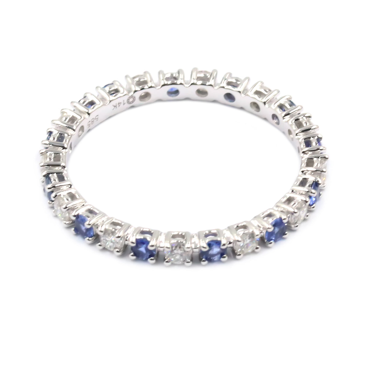 Gilded Lane 14K Gold 2mm Round Ceylon Blue Sapphire & Diamond Eternity Band Ring