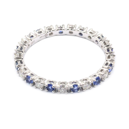 Gilded Lane 14K Gold 2mm Round Ceylon Blue Sapphire & Diamond Eternity Band Ring