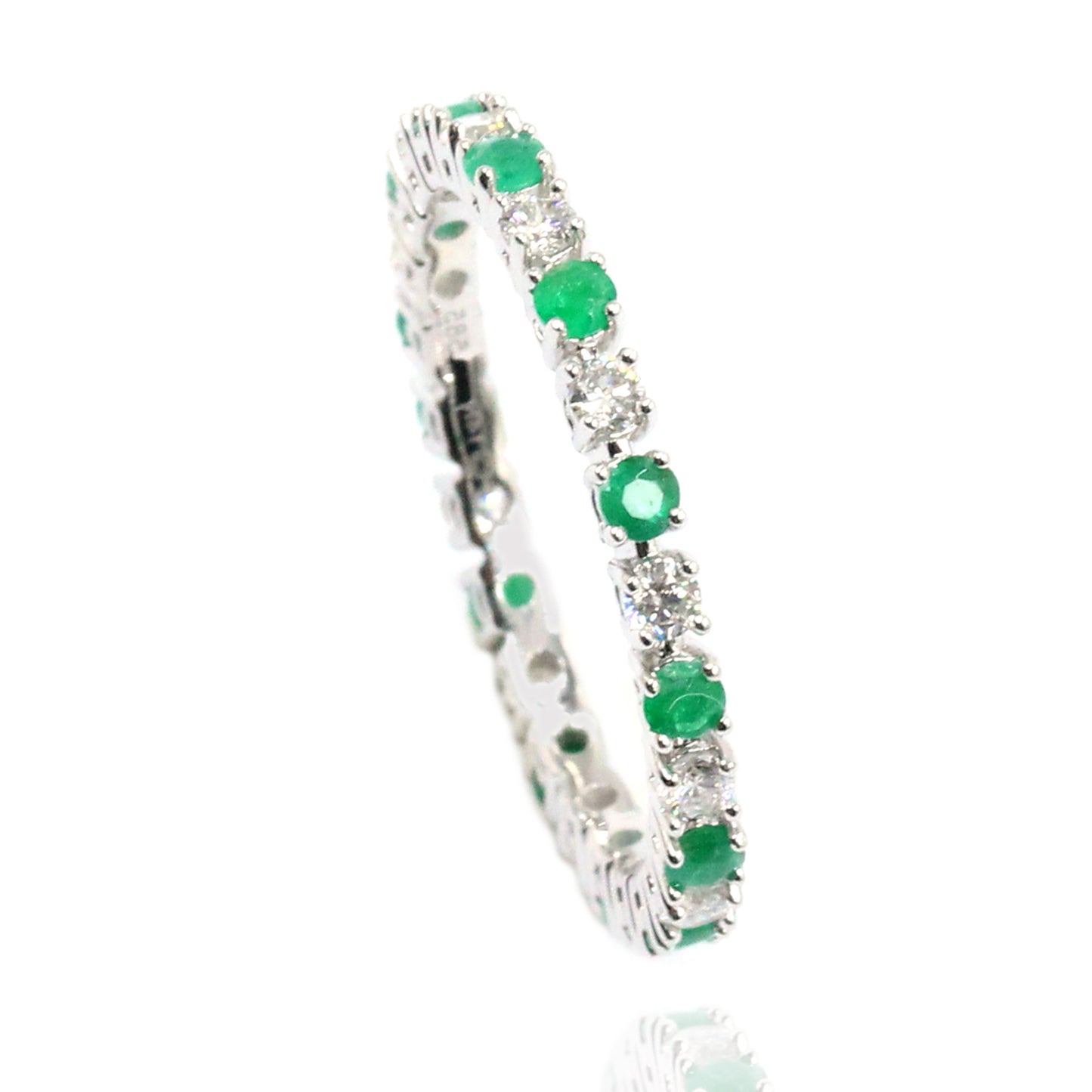 Gilded Lane 14K Gold 2mm Zambian Emerald & Diamond Eternity Band Ring