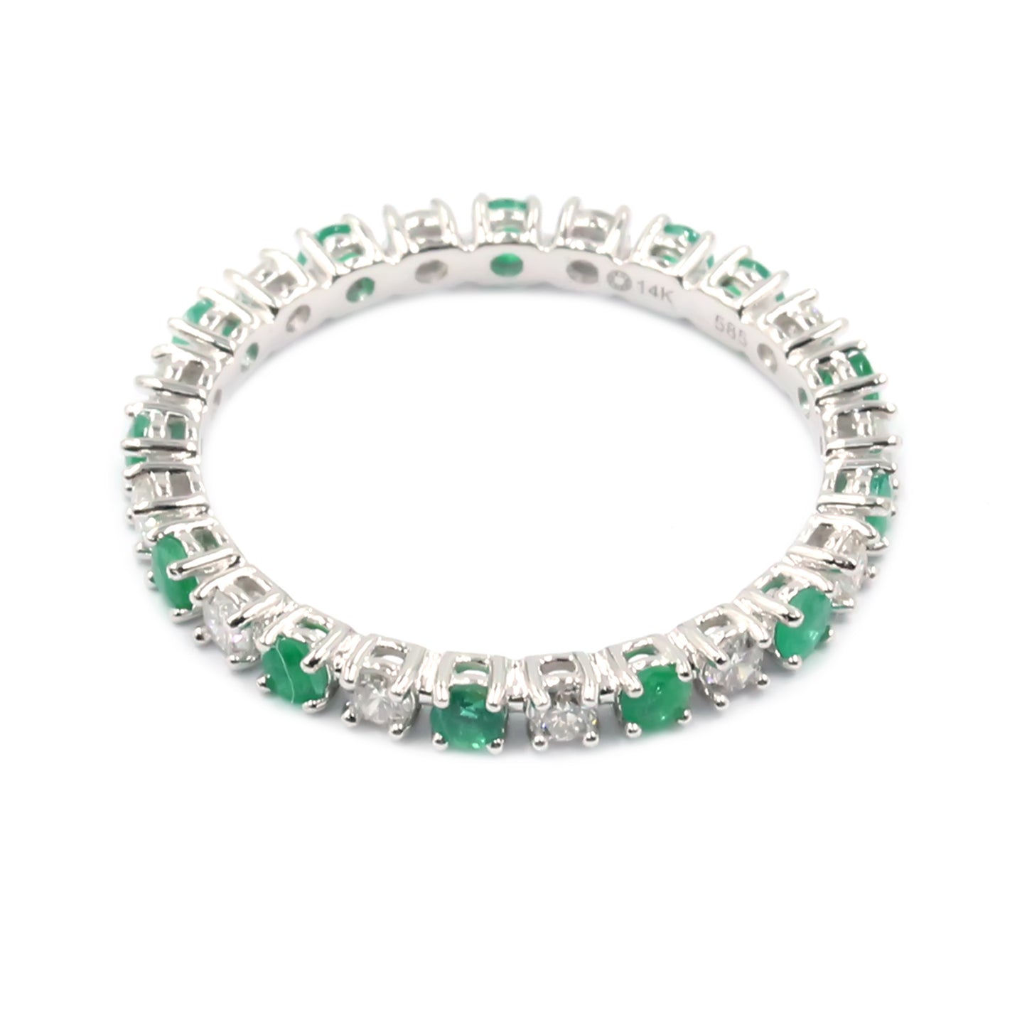 Gilded Lane 14K Gold 2mm Zambian Emerald & Diamond Eternity Band Ring