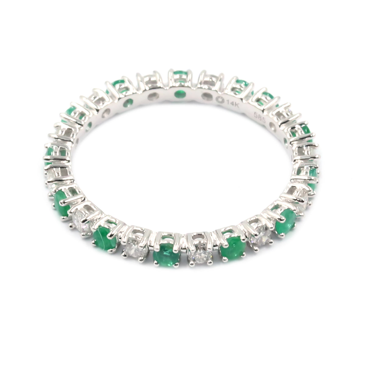 Gilded Lane 14K Gold 2mm Zambian Emerald & Diamond Eternity Band Ring
