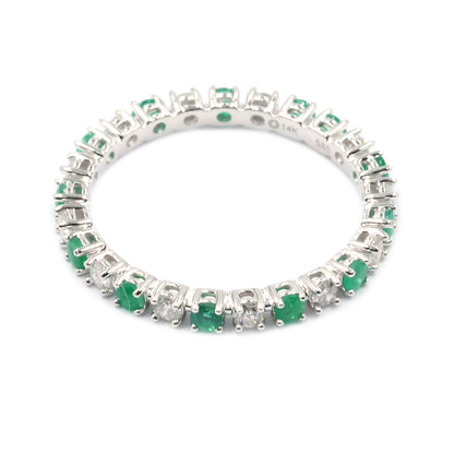 Gilded Lane 14K Gold 2mm Zambian Emerald & Diamond Eternity Band Ring