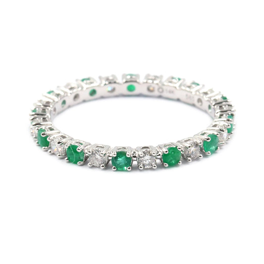 Gilded Lane 14K Gold 2mm Zambian Emerald & Diamond Eternity Band Ring
