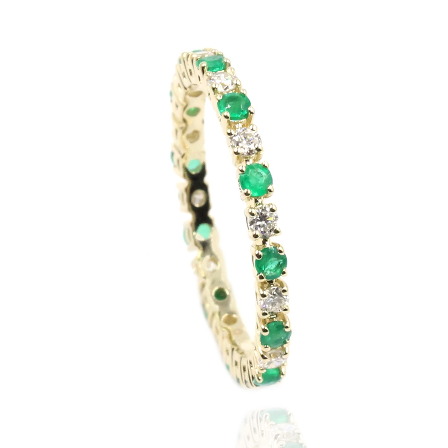 Gilded Lane 14K Gold 2mm Zambian Emerald & Diamond Eternity Band Ring