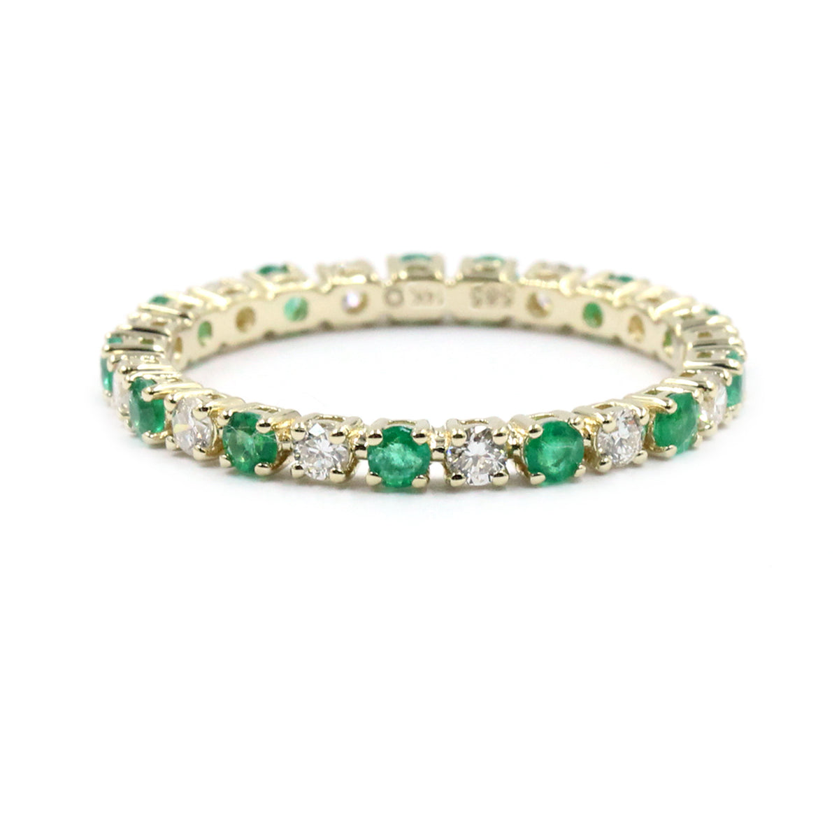 Gilded Lane 14K Gold 2mm Zambian Emerald & Diamond Eternity Band Ring