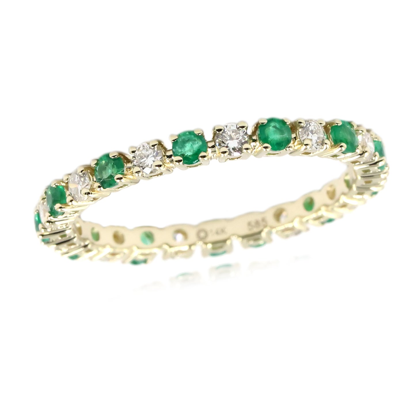 Gilded Lane 14K Gold 2mm Zambian Emerald & Diamond Eternity Band Ring