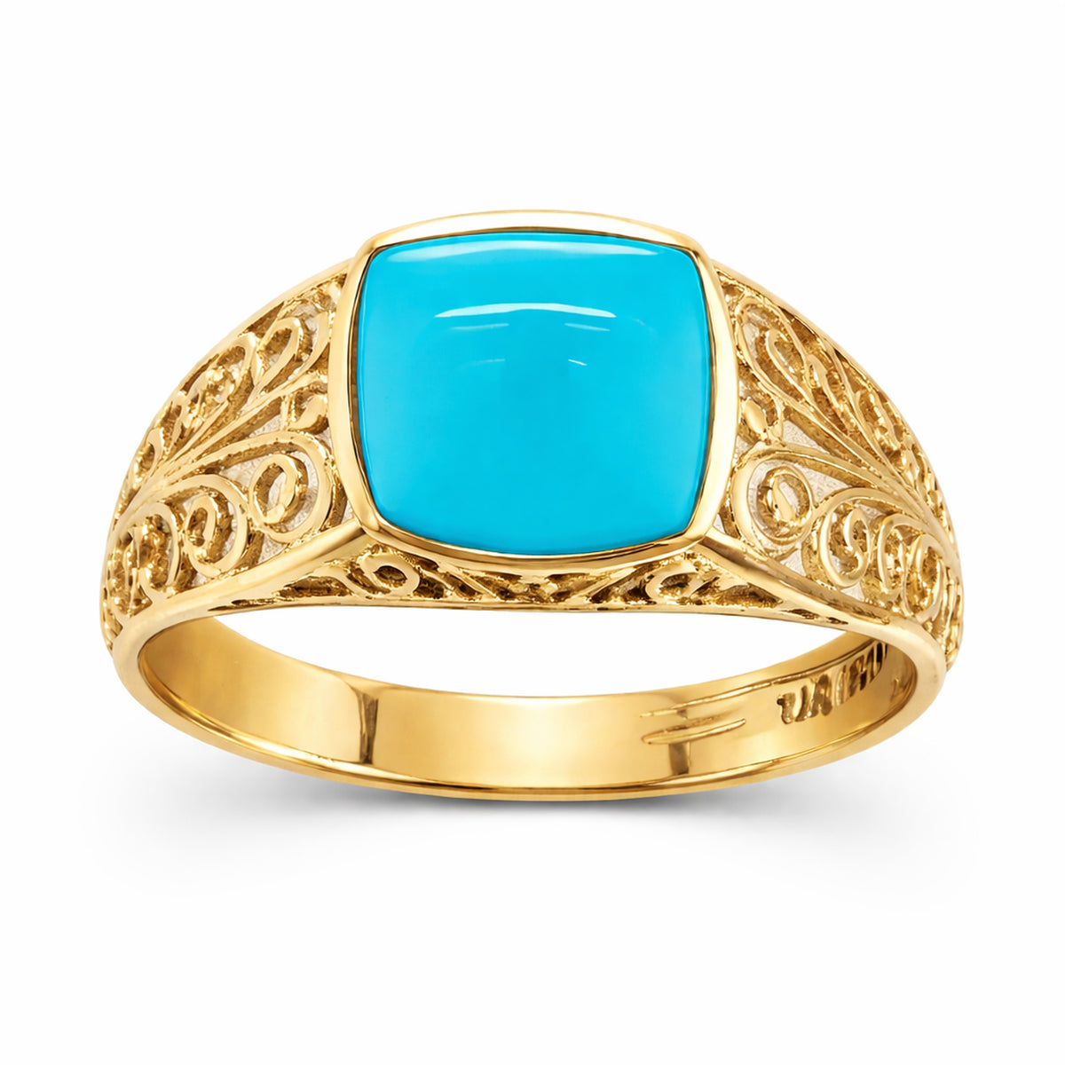 Sterling Silver 8mm Cushion Sleeping Beauty Turquoise Filigree Shank Ring