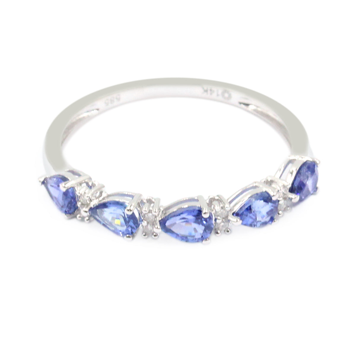 Gilded Lane 14K Gold 5-Stone Pear-Shaped Ceylon Blue Sapphire & Diamond Ring