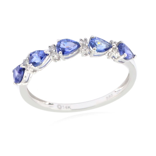 Gilded Lane 14K Gold 5-Stone Pear-Shaped Ceylon Blue Sapphire & Diamond Ring