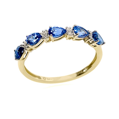 Gilded Lane 14K Gold 5-Stone Pear-Shaped Ceylon Blue Sapphire & Diamond Ring