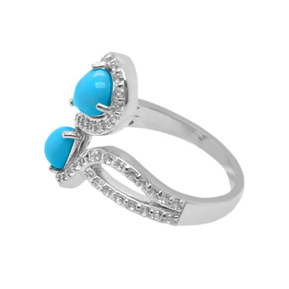 Sterling Silver 7x5mm Sleeping Beauty Turq & White Zircon Bypass-Style Ring