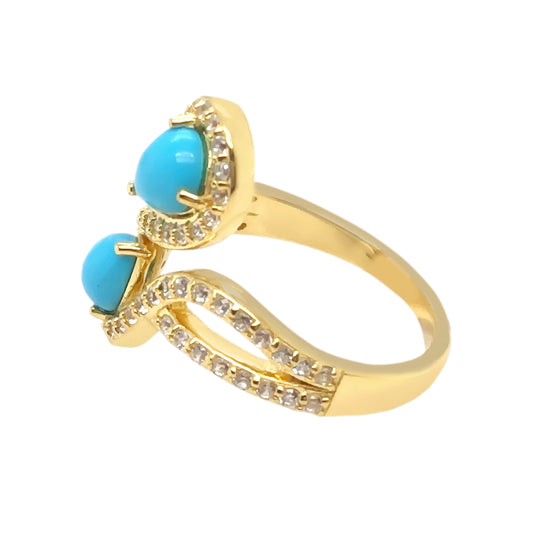 Sterling Silver 7x5mm Sleeping Beauty Turq & White Zircon Bypass-Style Ring