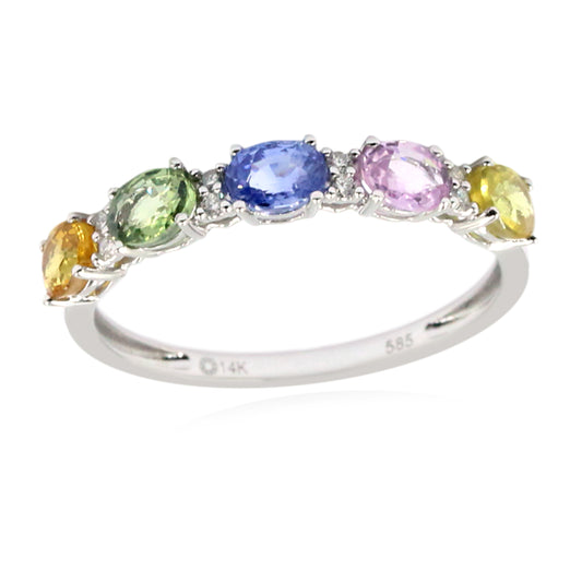 Gilded Lane 14K Gold 5-Stone Oval Multi-Sapphire & Diamond Ring