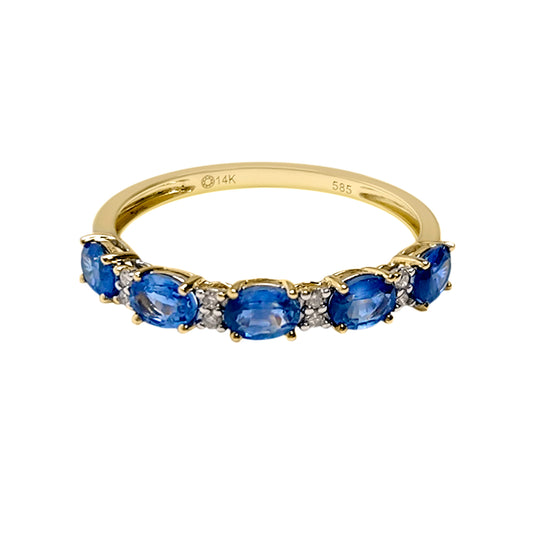 Gilded Lane 14K Gold 5-Stone Oval Ceylon Blue Sapphire & Diamond Ring