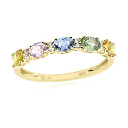 Gilded Lane 14K Gold 5-Stone Oval Multi-Sapphire & Diamond Ring