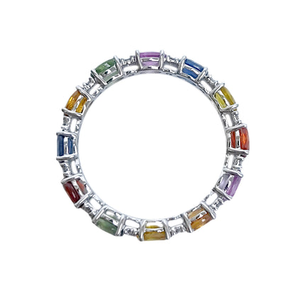 Gilded Lane 14K Gold 4x3mm Multi-Sapphire & Diamond Eternity Band Ring